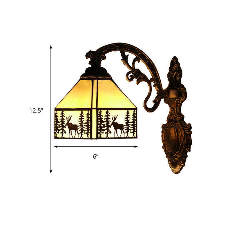 BowLift | 1 Light Forest Deer Wall Lamp with Lodge Shade Tiffany Rustic Wall Fixture in Beige for Hotel