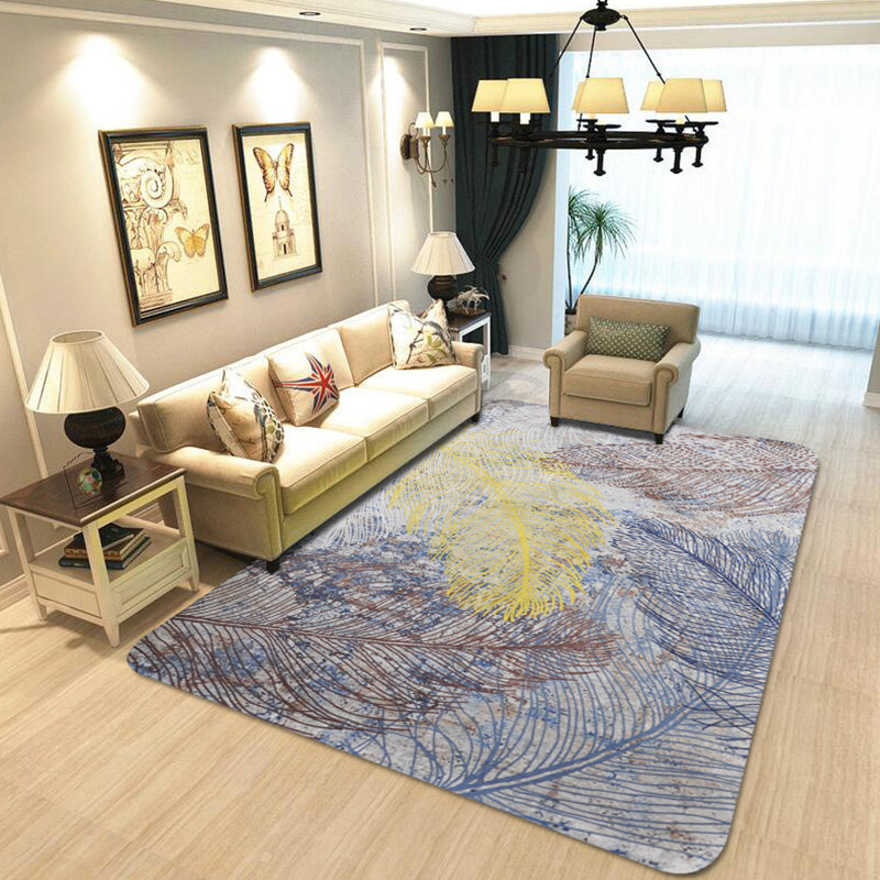 BowLift | Yellow Shabby Chic Carpet Polyester Feather Pattern Carpet Machine Washable Non-Slip Back Carpet for Decoration
