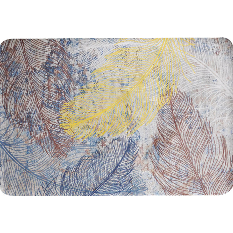 BowLift | Yellow Shabby Chic Carpet Polyester Feather Pattern Carpet Machine Washable Non-Slip Back Carpet for Decoration