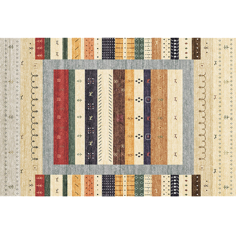 BowLift | Bohemian striped patterned rug with flowers Multicolored Polyester rug Machine washable non-slip back rug for living room