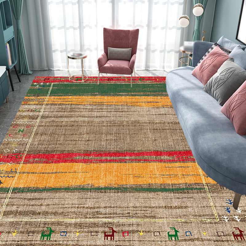 BowLift | Bohemian striped patterned rug with flowers Multicolored Polyester rug Machine washable non-slip back rug for living room