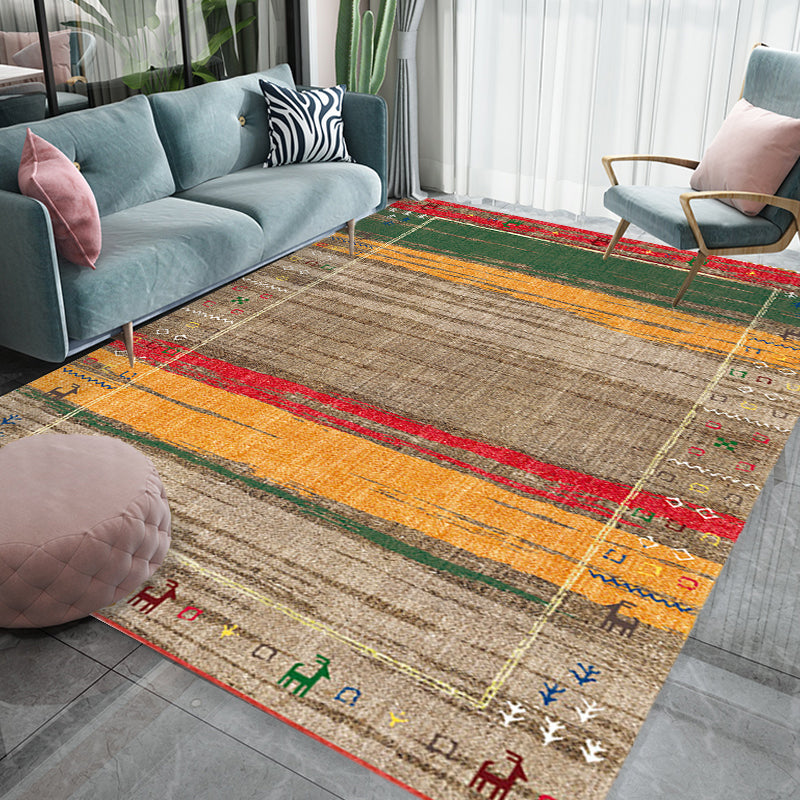 BowLift | Bohemian striped patterned rug with flowers Multicolored Polyester rug Machine washable non-slip back rug for living room