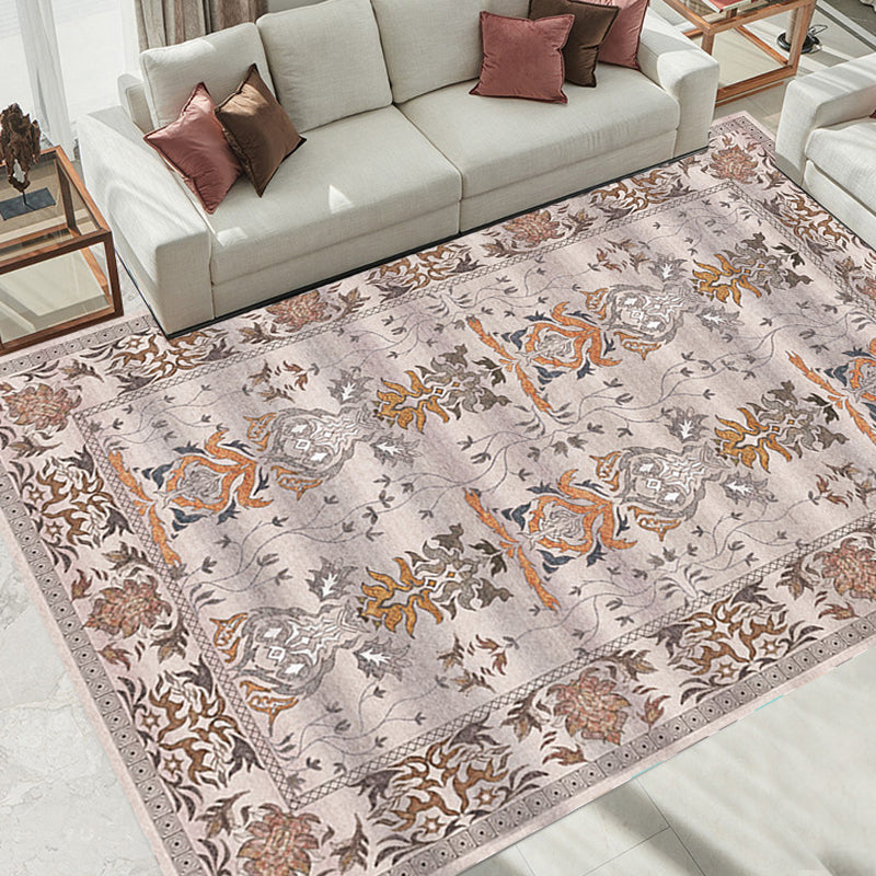 BowLift | Pink Shabby Chic Carpet Polyester Tribal Floral Pattern Carpet Pet-Friendly Washable Non-Slip Back Carpet for Decoration