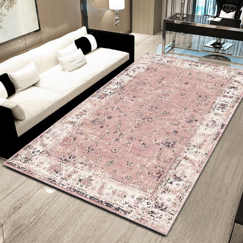 BowLift | Pink Shabby Chic Carpet Polyester Tribal Floral Pattern Carpet Pet-Friendly Washable Non-Slip Back Carpet for Decoration