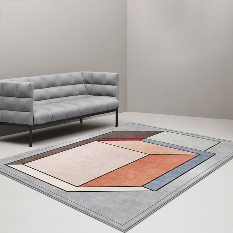 BowLift | Funky Nordic Rug Gray and Blue 3D Geometric Pattern Rug Pet-Friendly Non-Slip Washable Area Rug for Decoration