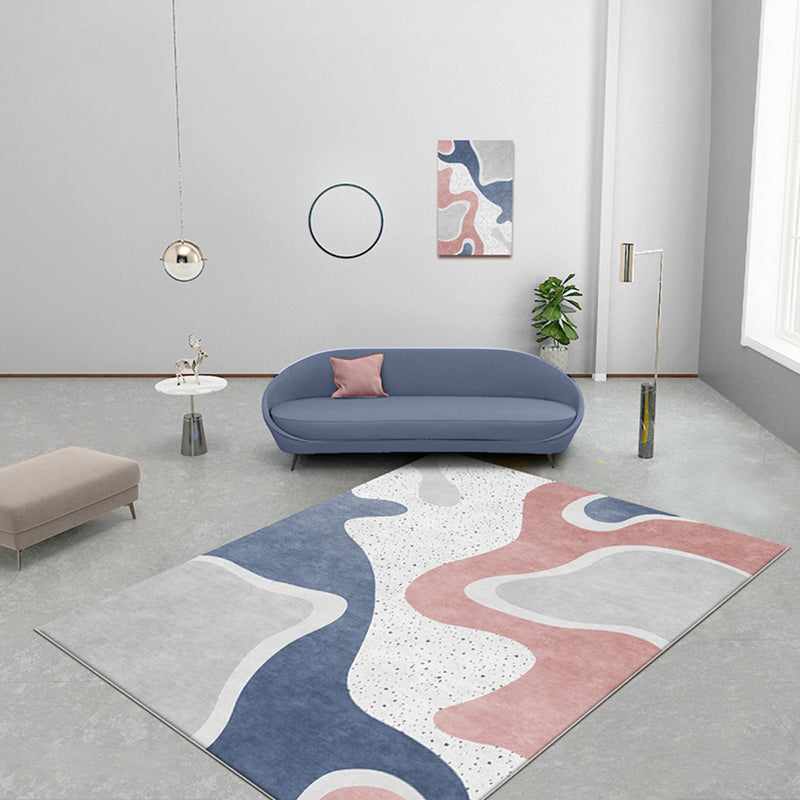 BowLift | Pink and Blue Color Block Rug Polyester Modern Rug Washable Non-Slip Pet-Friendly Area Rug for the Living Room