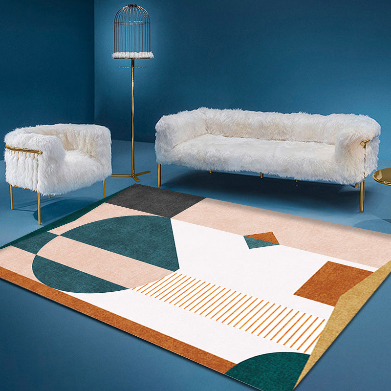 BowLift | Casual Multicolor Modernist Carpet Polyester Color Block Stripe Pattern Carpet Washable Pet Friendly Non-Slip Carpet for Living Room