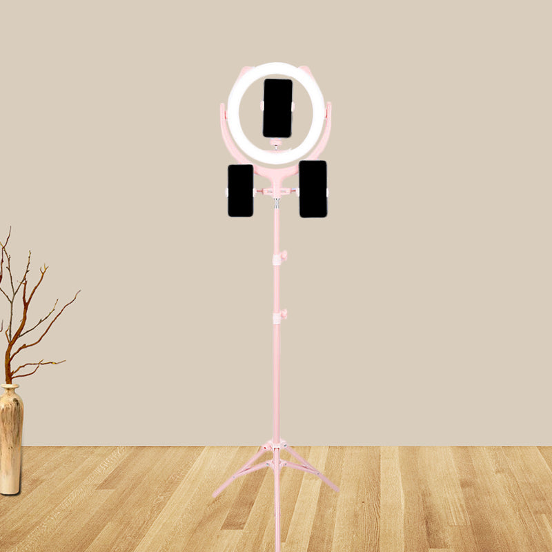 BowLift | Circular Mirror Lighting Modernity Metal Phone Holder USB LED Fill Light in Pink