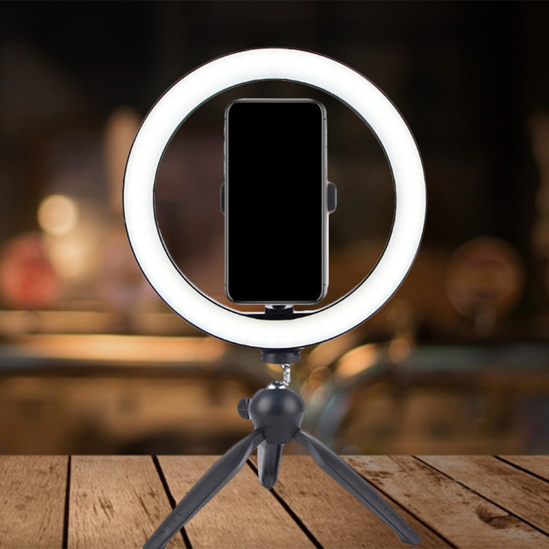 BowLift | Circle Make-Up Lighting Modern Metal Handy Holder LED Fill Lamp in Black with Tripod Design