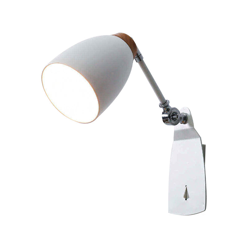 BowLift | Black/White Rounded Wall Lighting Fixture Simple Metal 1 Head Wall Light with Switch for Study