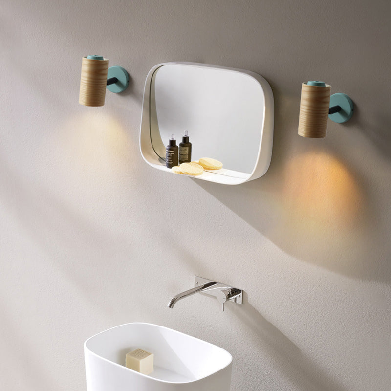 BowLift | Cylindrical Wood Wall-Mounted Light Minimalism 1 Light Yellow/Blue/Green Wall Light for Bathroom