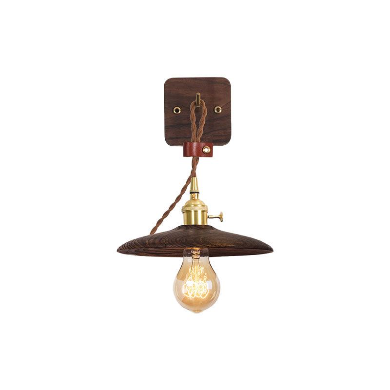 BowLift | Wooden Tray Plug Wall Lighting Ideas Rustic 1 Light Bulb 8"/10" Wide Nightstand Wall Lamp in Brown with Extra Long Cable