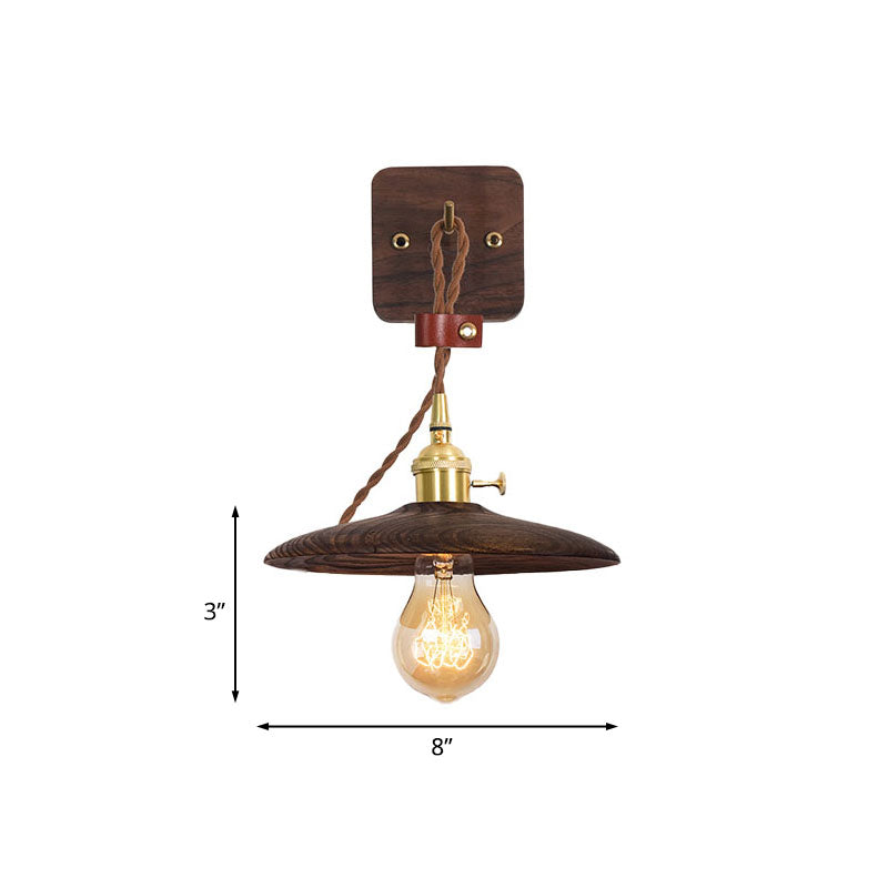 BowLift | Wooden Tray Plug Wall Lighting Ideas Rustic 1 Light Bulb 8"/10" Wide Nightstand Wall Lamp in Brown with Extra Long Cable