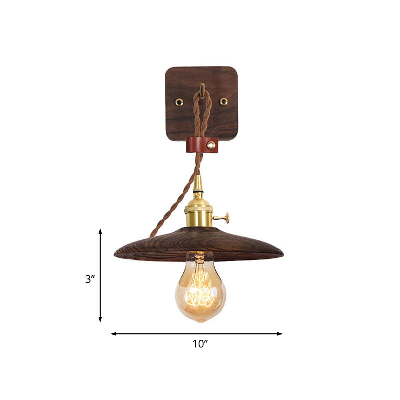 BowLift | Wooden Tray Plug Wall Lighting Ideas Rustic 1 Light Bulb 8"/10" Wide Nightstand Wall Lamp in Brown with Extra Long Cable