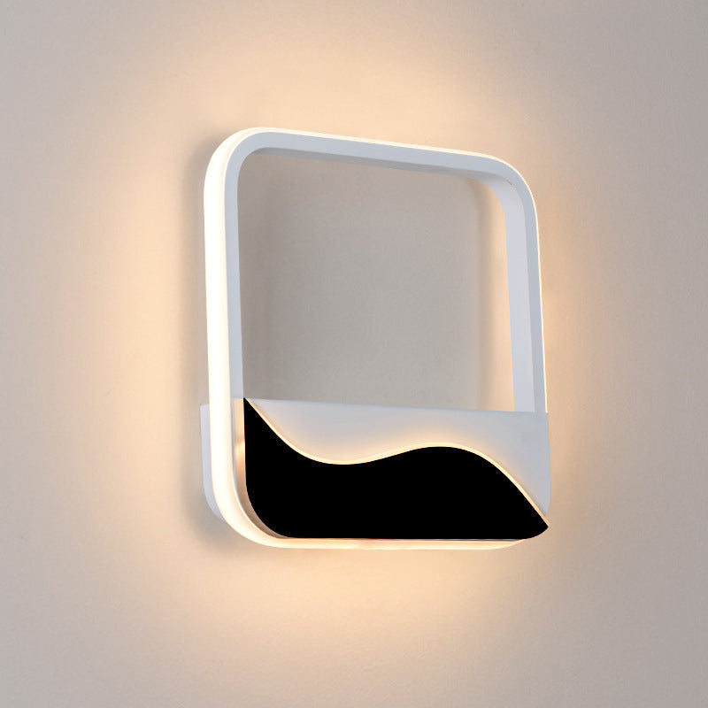 BowLift | Bedroom LED Flush Mount Wall Light Minimalist Black-White Wall Lamp with Wave Pattern Round/Rectangular Acrylic Frame, Warm/White Light