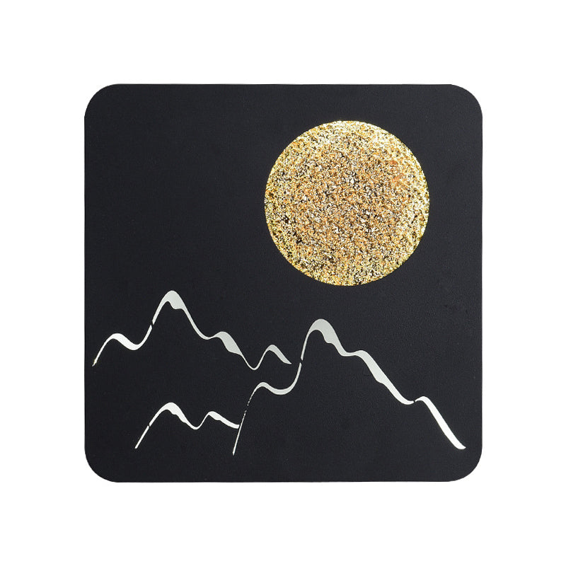 BowLift | Mini Round/Rectangle Slim LED Ceiling Light Nordic Metal Bedroom Wall Lamp Sconces in Black/White/Grey with Full Moon Mountain Pattern