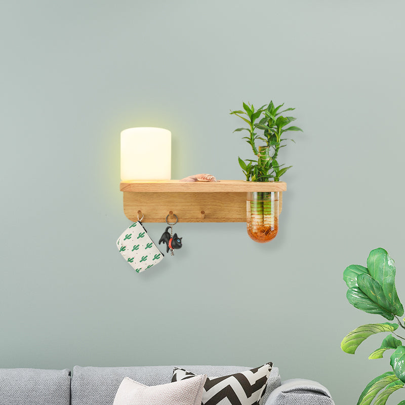 BowLift | Frosted Glass Wood Wall Light Cylindrical 1-Bulb Industrial Wall Sconce Lamp with Plant Container