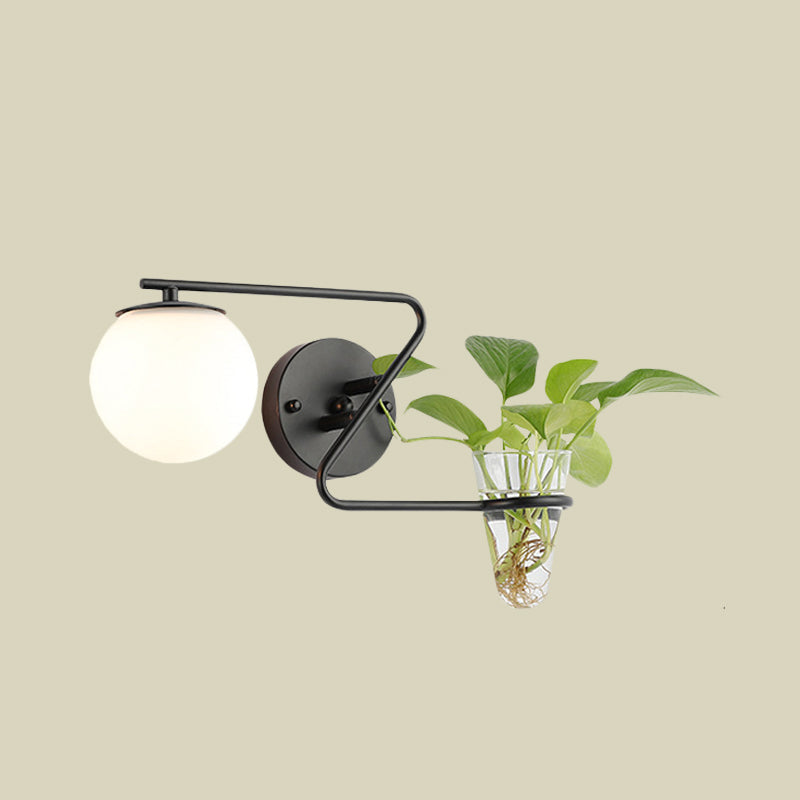 BowLift | Global Bedroom Wall Light Industrial Cream/Smoke Grey Glass 1 Head Black/Gold Wall Lamp with Clear Glass Plant Holder