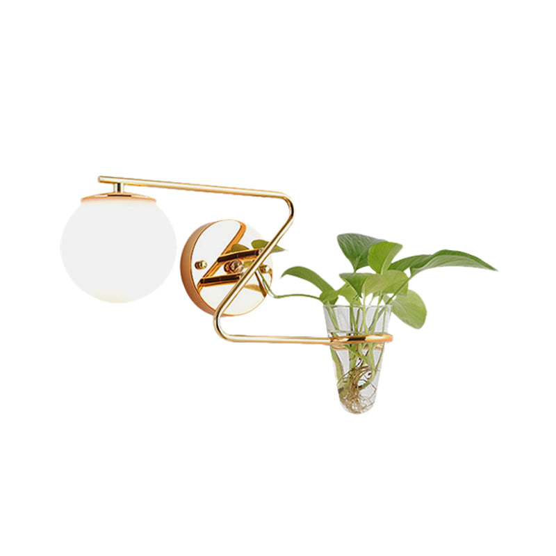 BowLift | Global Bedroom Wall Light Industrial Cream/Smoke Grey Glass 1 Head Black/Gold Wall Lamp with Clear Glass Plant Holder