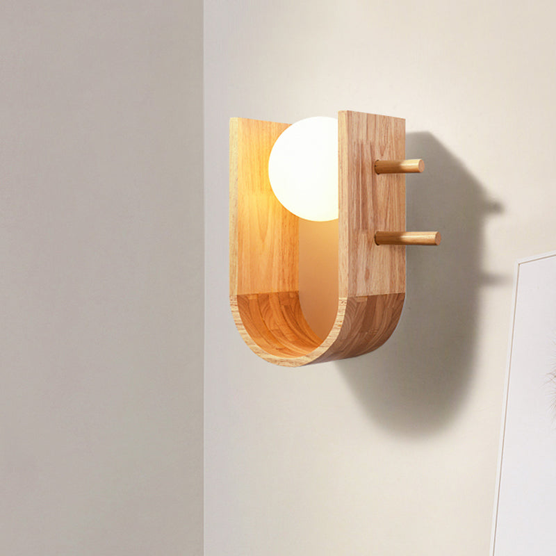 BowLift | Wood Half Oval Wall Light Modern Creative 1 Bulb Flush Mount Wall Light with Shelf Design