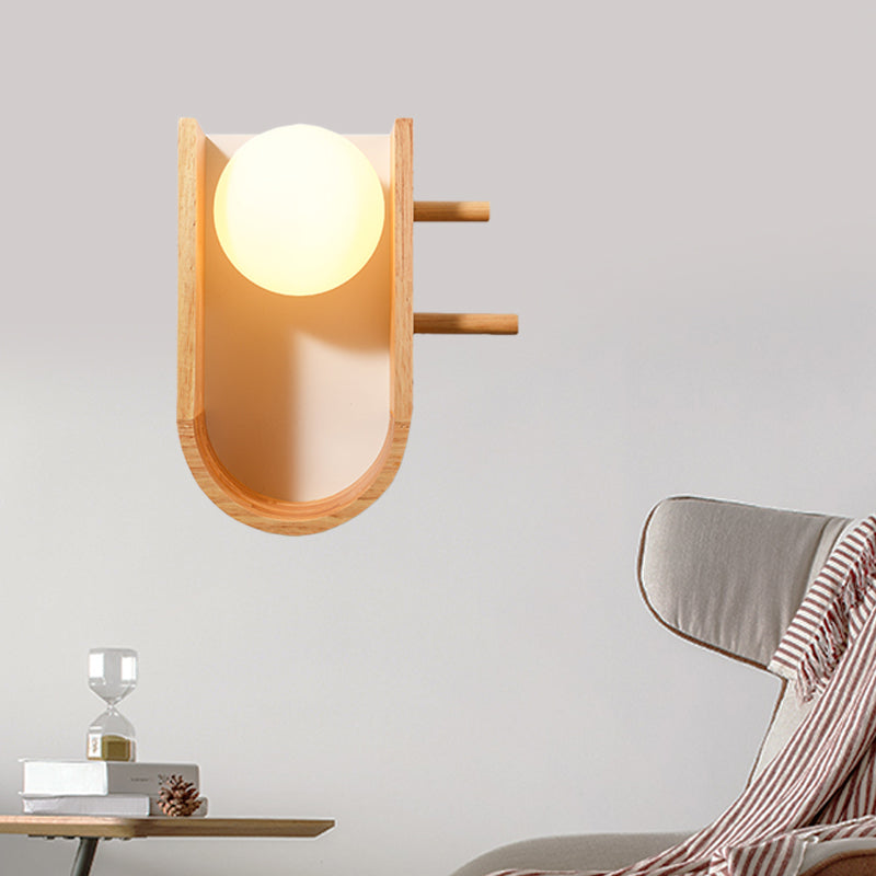 BowLift | Wood Half Oval Wall Light Modern Creative 1 Bulb Flush Mount Wall Light with Shelf Design