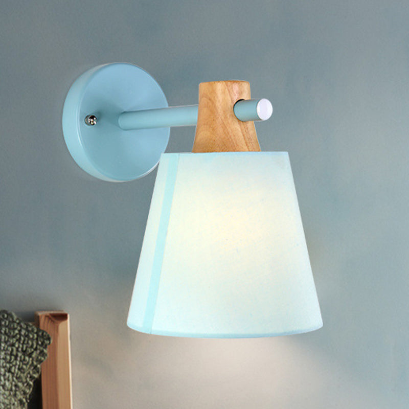 BowLift | Conical Wall Lamp Macaron Fabric 1 Head Blue/White/Yellow Wall Lighting Ideas with Straight Arm and Wood Clamp
