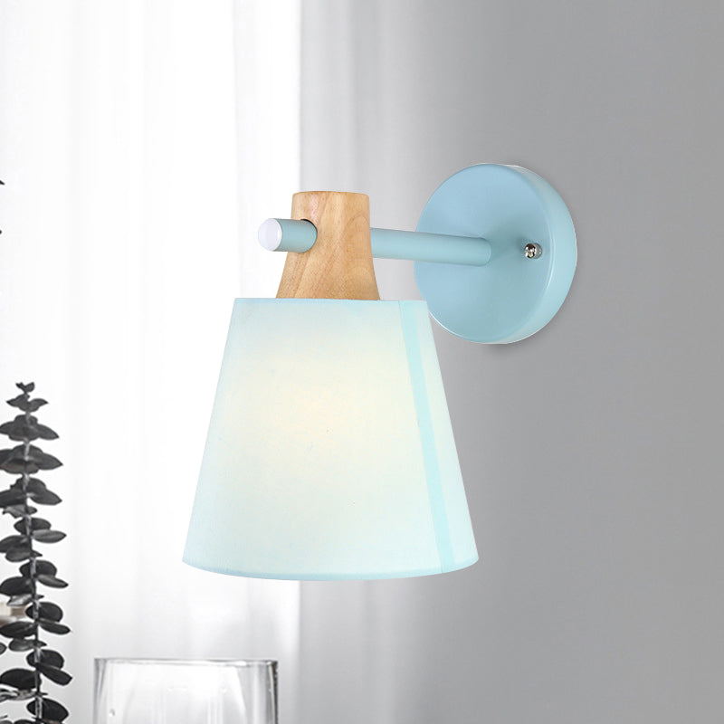 BowLift | Conical Wall Lamp Macaron Fabric 1 Head Blue/White/Yellow Wall Lighting Ideas with Straight Arm and Wood Clamp