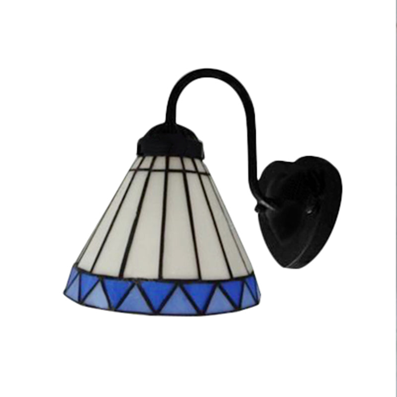 BowLift | Cone Wall Lamp Tiffany Blue-White Glass 1 Head Black Sconces Lighting for Bedroom