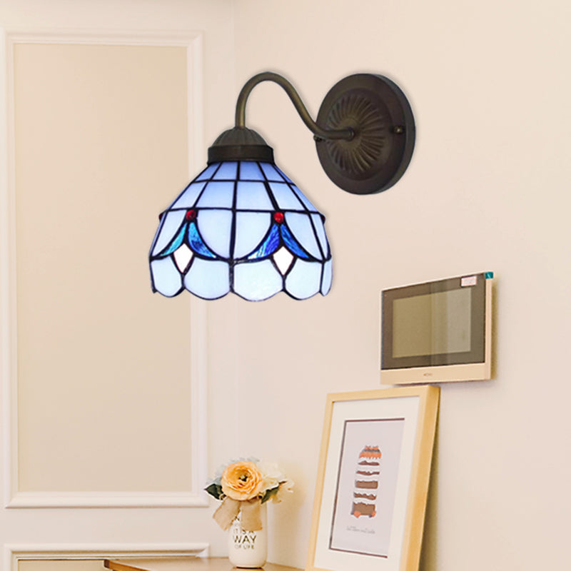 BowLift | 1 Head Flower Wall Light Tiffany White/Blue Glass Wall Mounted Lamp for Bedroom