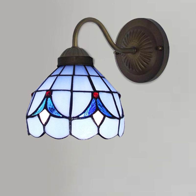 BowLift | 1 Head Flower Wall Light Tiffany White/Blue Glass Wall Mounted Lamp for Bedroom