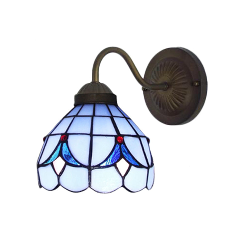 BowLift | 1 Head Flower Wall Light Tiffany White/Blue Glass Wall Mounted Lamp for Bedroom