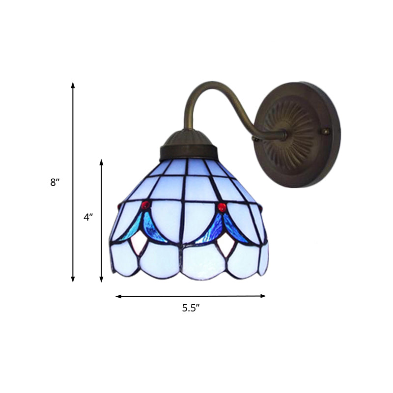 BowLift | 1 Head Flower Wall Light Tiffany White/Blue Glass Wall Mounted Lamp for Bedroom