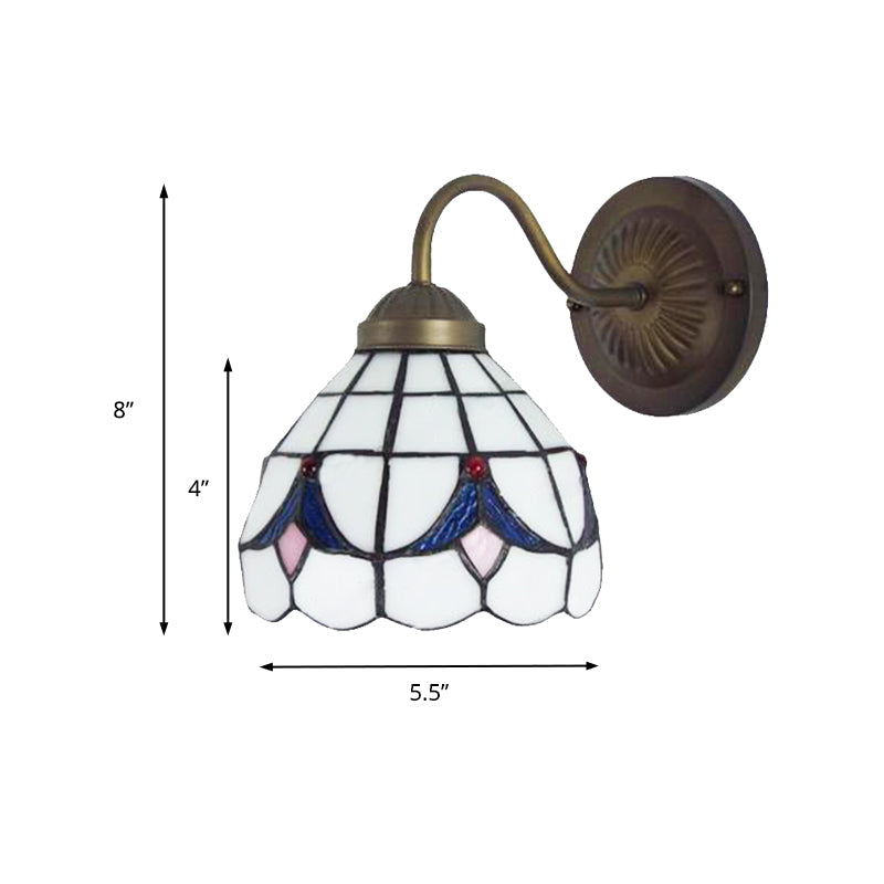 BowLift | 1 Head Flower Wall Light Tiffany White/Blue Glass Wall Mounted Lamp for Bedroom