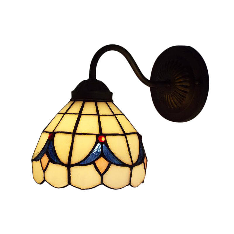 BowLift | 1 Head Flower Wall Light Tiffany White/Blue Glass Wall Mounted Lamp for Bedroom