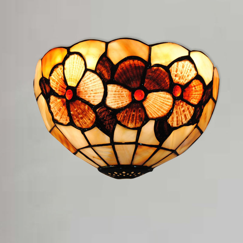 BowLift | Shell Desert Rose Wall Lamp with Half Circle Shape Tiffany Style Wall Lamp in Beige for Hotel Restaurant