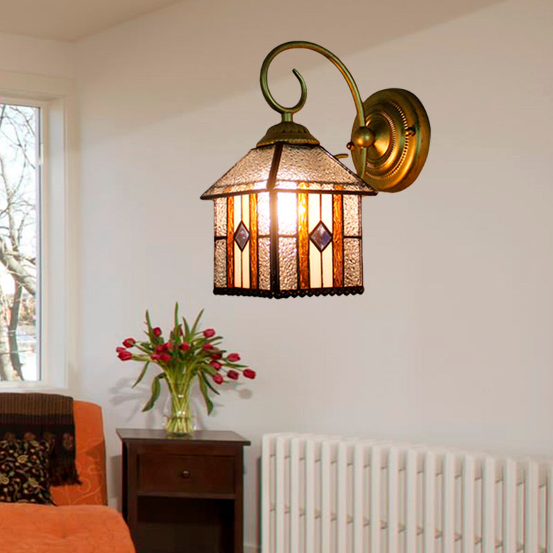BowLift | Bedroom Hanging House Wall Sconces Art Glass 1 Head Tiffany Creative Wall Lamp with Curved Arm in Brass