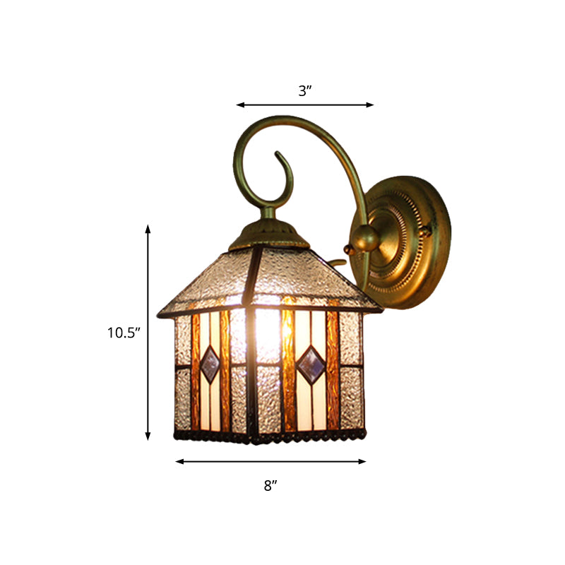 BowLift | Bedroom Hanging House Wall Sconces Art Glass 1 Head Tiffany Creative Wall Lamp with Curved Arm in Brass