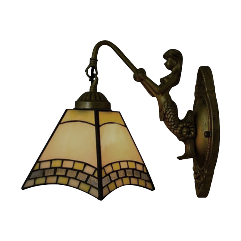 BowLift | 1 head wall lamp Tiffany trapezoid blue glass wall lamp with mermaid backplate