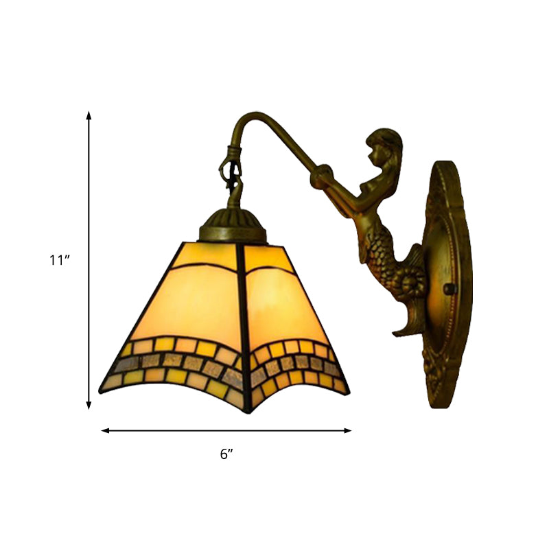 BowLift | 1 head wall lamp Tiffany trapezoid blue glass wall lamp with mermaid backplate