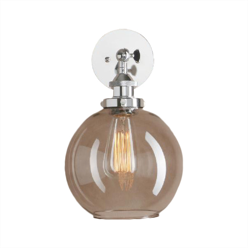 BowLift | 1 Light gray glass wall lamp Light industrial black/bridge/copper globe living room lighting fixture