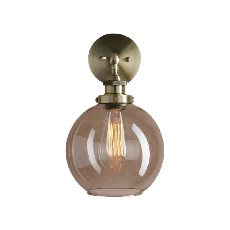 BowLift | 1 Light gray glass wall lamp Light industrial black/bridge/copper globe living room lighting fixture