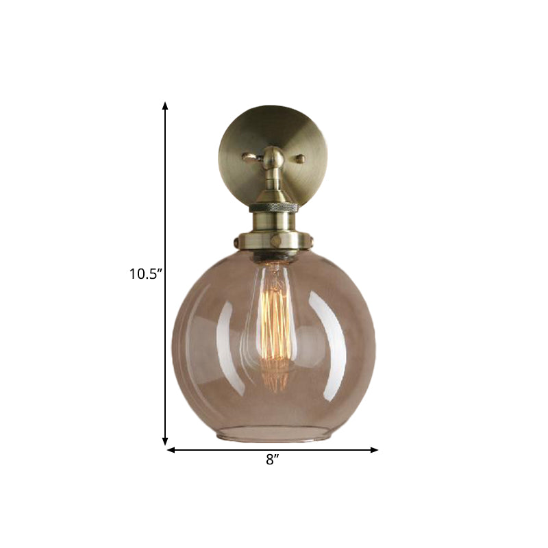 BowLift | 1 Light gray glass wall lamp Light industrial black/bridge/copper globe living room lighting fixture