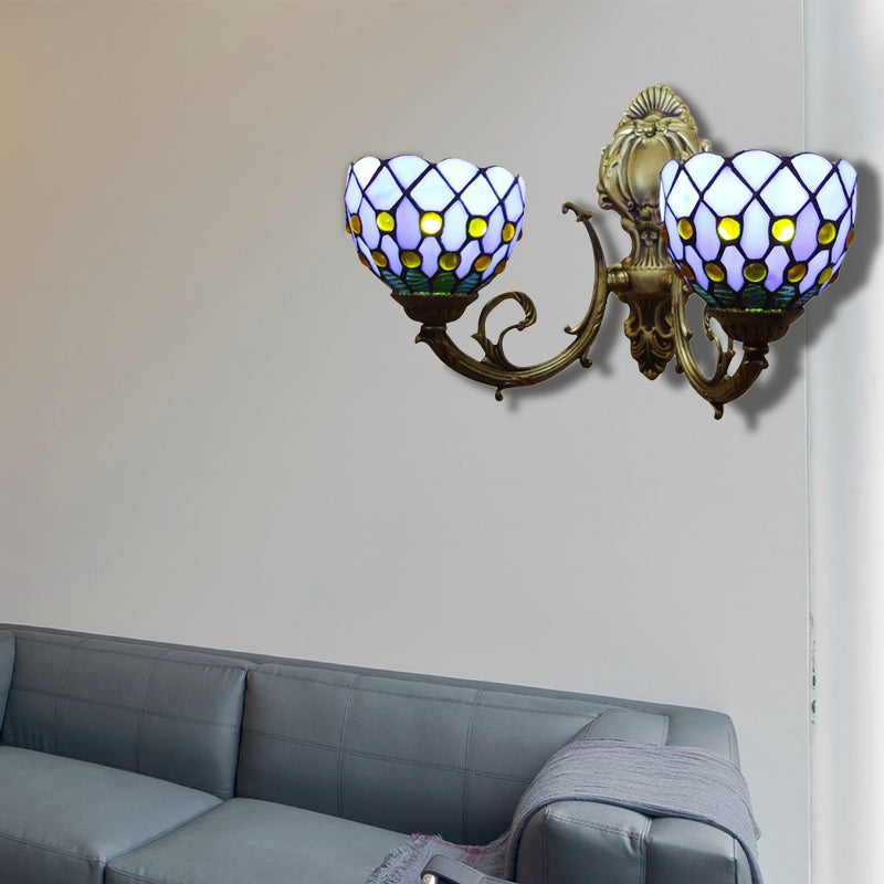 BowLift | Blue Grid Ball Light Two Lights Classic Tiffany Stained Glass Wall Light for the Bar