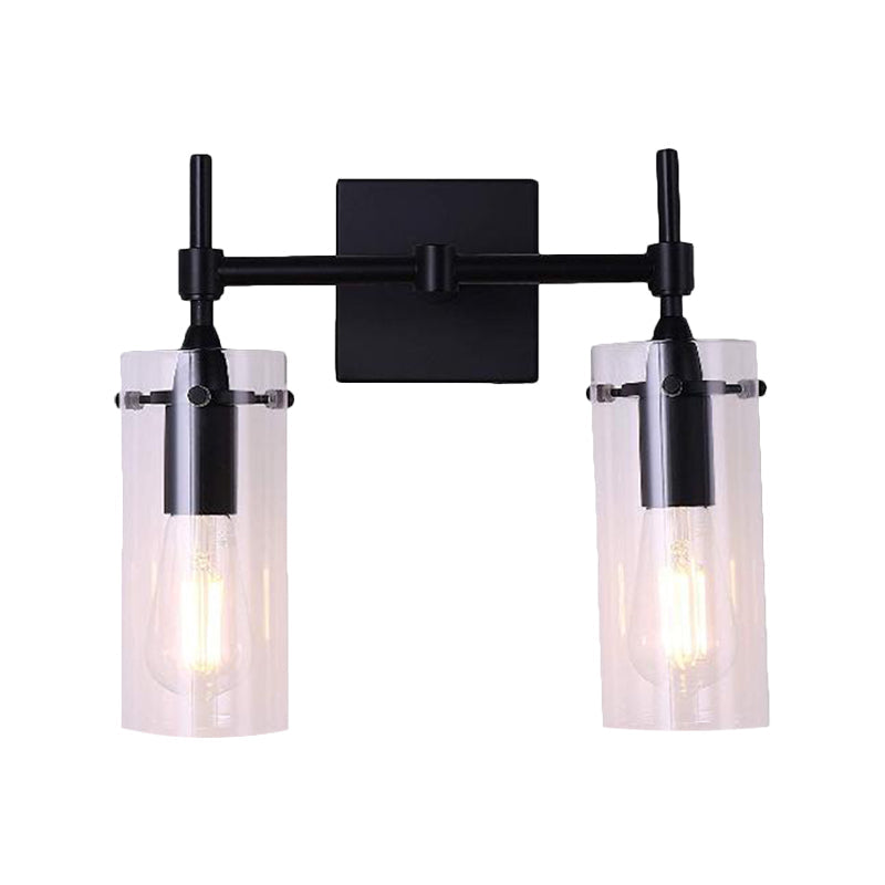 BowLift | Clear Glass Tube Wall Lighting Kitchen Bathroom 2 Lights Antique Wall Lamp in Black