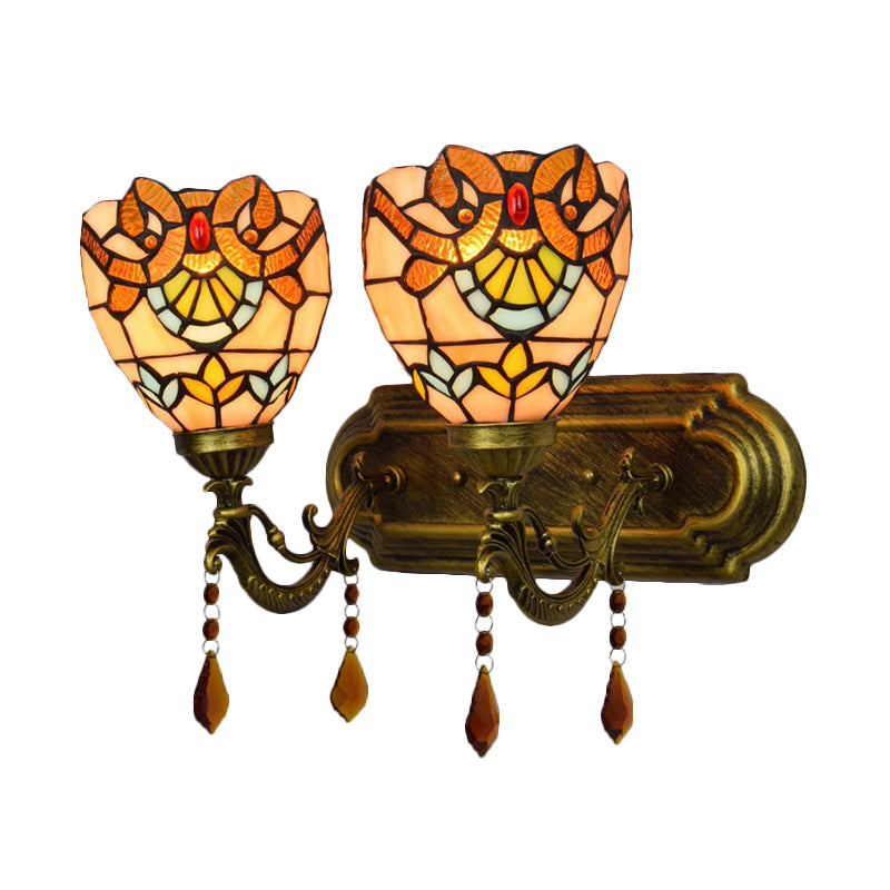 BowLift | Stained Glass Victorian Designed Wall Lamp Bookstore 2 Lights Tiffany Wall Lamp with Agate