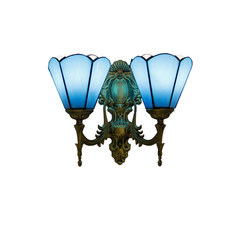BowLift | Blue Glass Cone Wall Light Traditional Double Wall Mount Light for the Dining Room