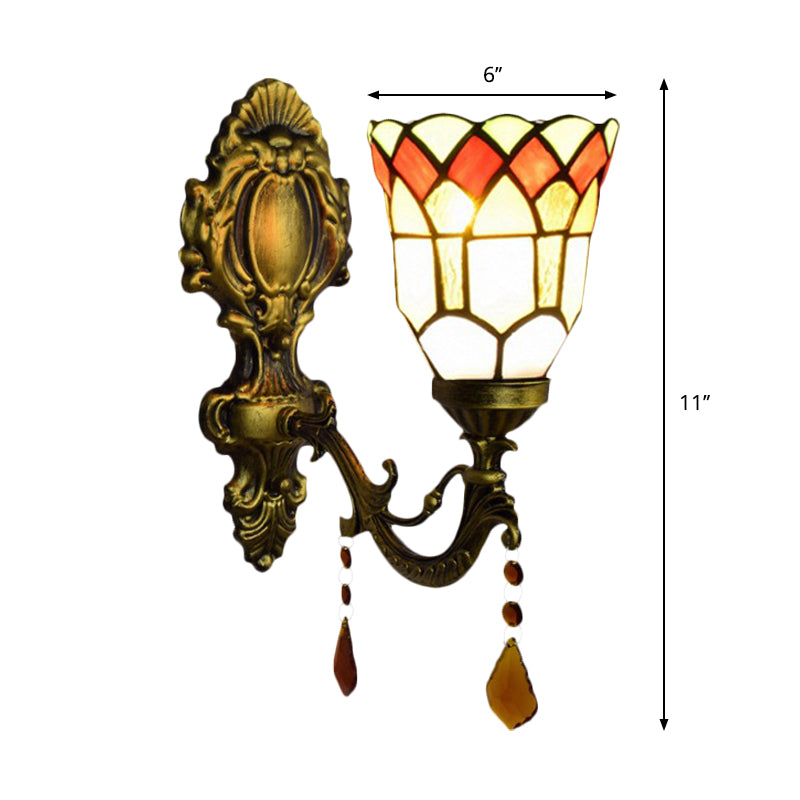BowLift | 1 Light Small Bell Woven Light Tiffany Etched Glass Wall Lamp with Agate for Study Room