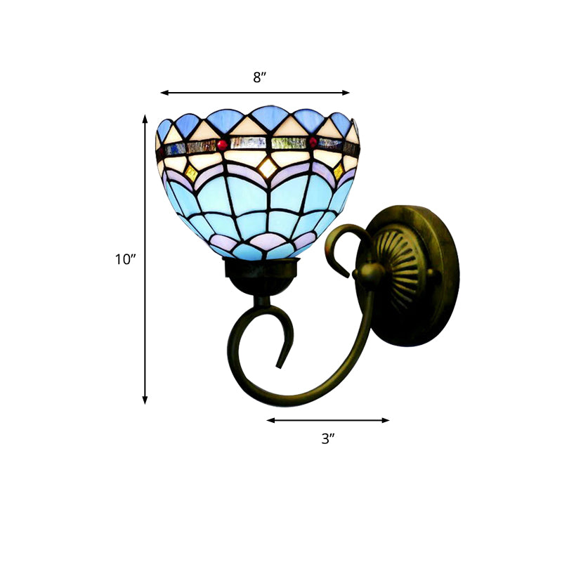 BowLift | Mediterranean Style Bowl Wall Lamp 6"/8" Width 1 Head Stained Glass Wall Lamp in Blue for Fabric Store