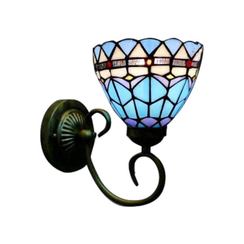 BowLift | Mediterranean Style Bowl Wall Lamp 6"/8" Width 1 Head Stained Glass Wall Lamp in Blue for Fabric Store