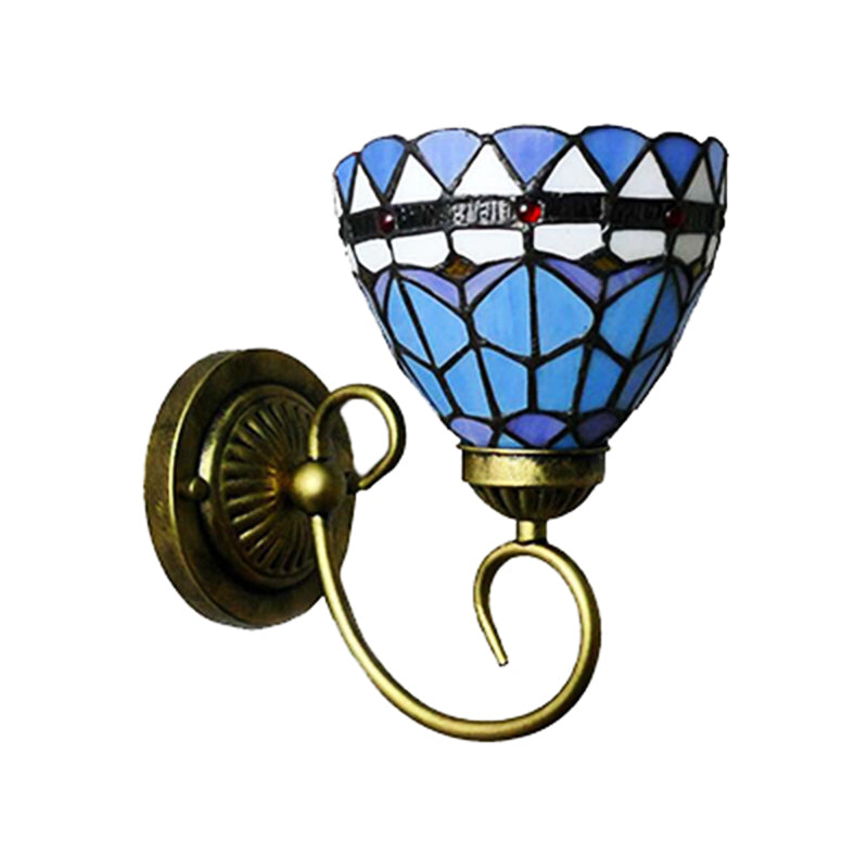 BowLift | Mediterranean Style Bowl Wall Lamp 6"/8" Width 1 Head Stained Glass Wall Lamp in Blue for Fabric Store